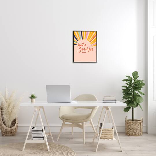 Stupell Industries Hello Sunshine Exclamation Sunrise Rainbow Rays in Frame Wall Art